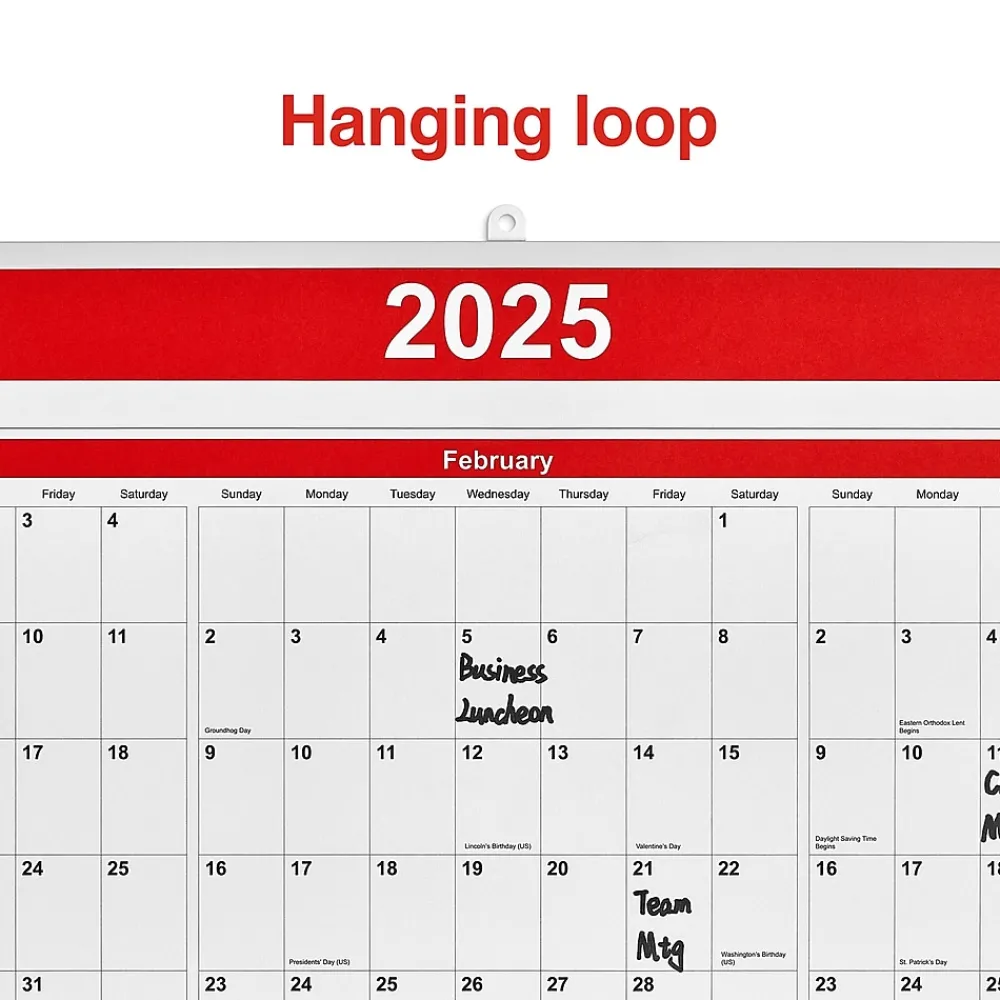 2025 Calendars|Staples 2025 24" x 36" Wall Calendar, Red/Black/White (ST53999-25)
