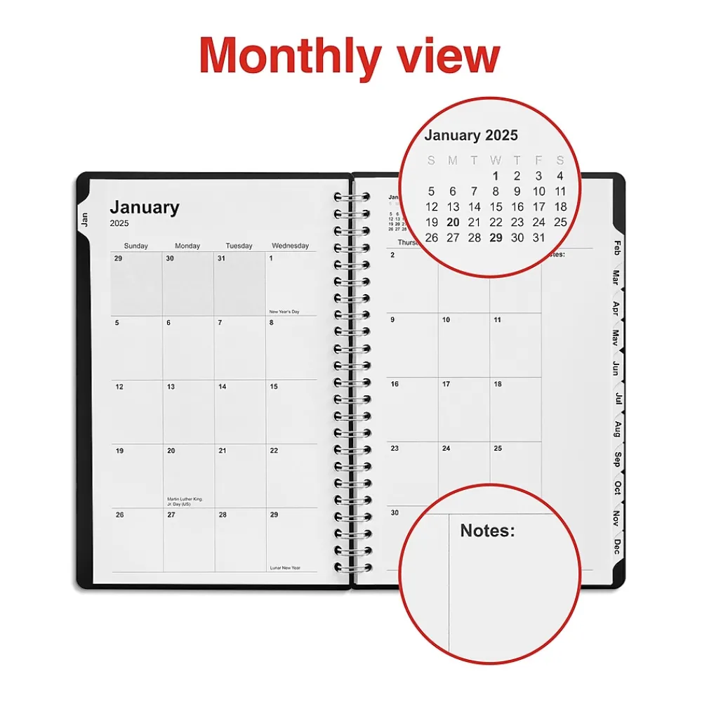 2025 Planners|Staples 2025 5" x 8" Weekly & Monthly Planner, Plastic Cover, Black (ST21490-25)