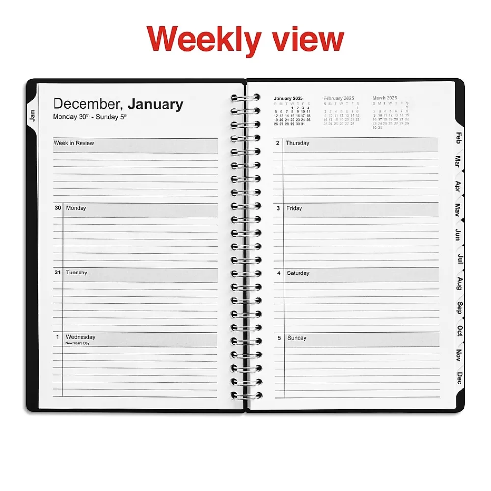 2025 Planners|Staples 2025 5" x 8" Weekly & Monthly Planner, Plastic Cover, Black (ST21490-25)