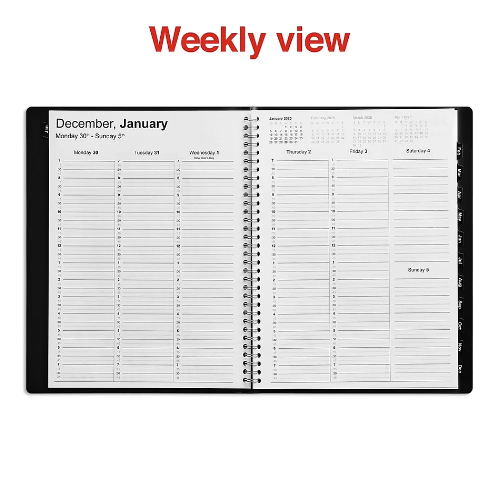 2025 Planners|Staples 2025 8" x 11" Weekly & Monthly Appointment Book, Faux Leather Cover, (TR21494-25) Black