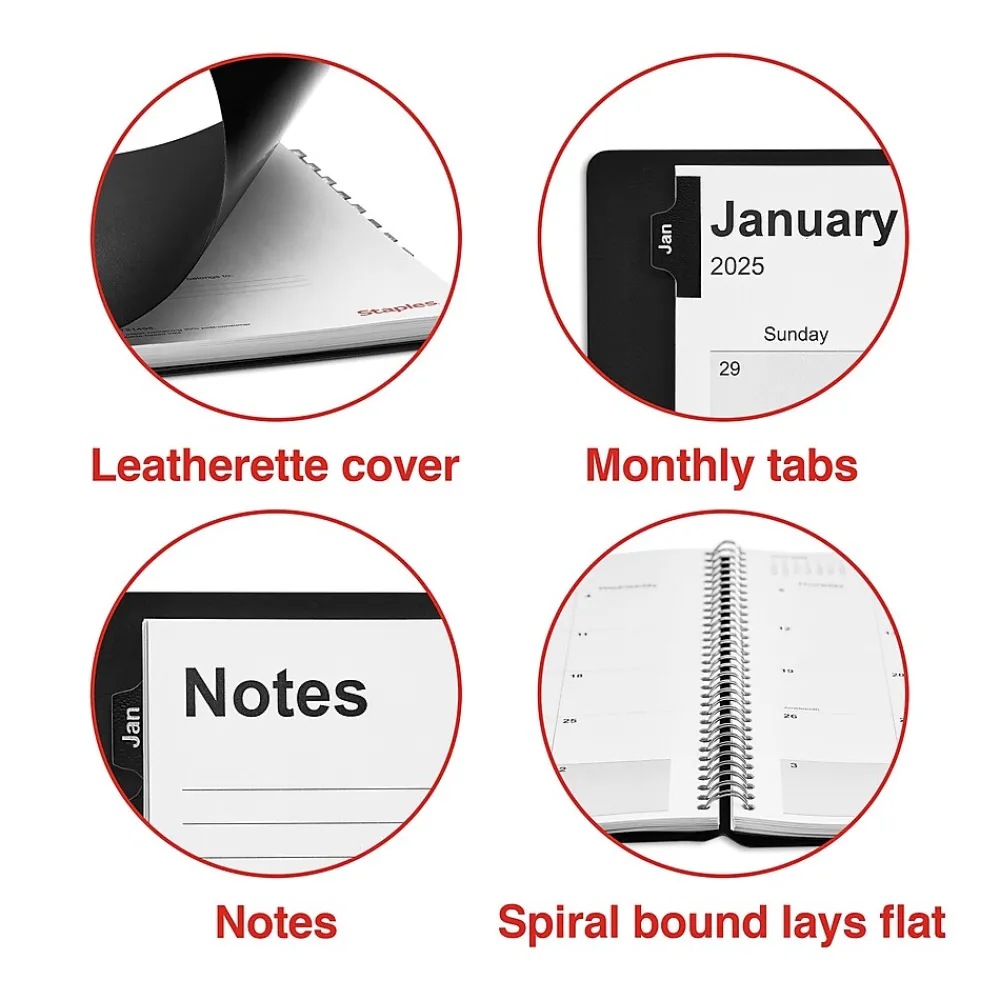 2025 Planners|Staples 2025 8" x 11" Weekly & Monthly Appointment Book, Faux Leather Cover, (TR21494-25) Black