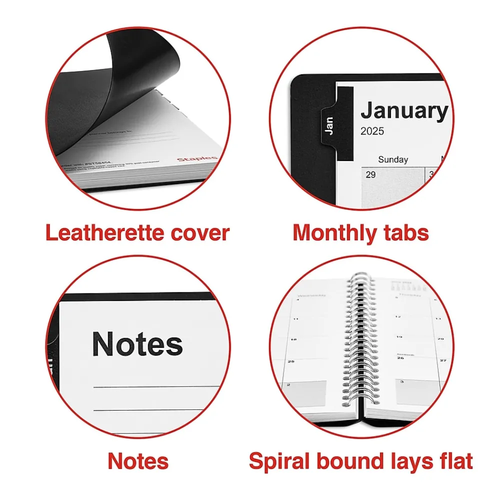 2025 Planners|Staples 2025 5" x 8" Weekly & Monthly Appointment Book, Black (ST58454-25)