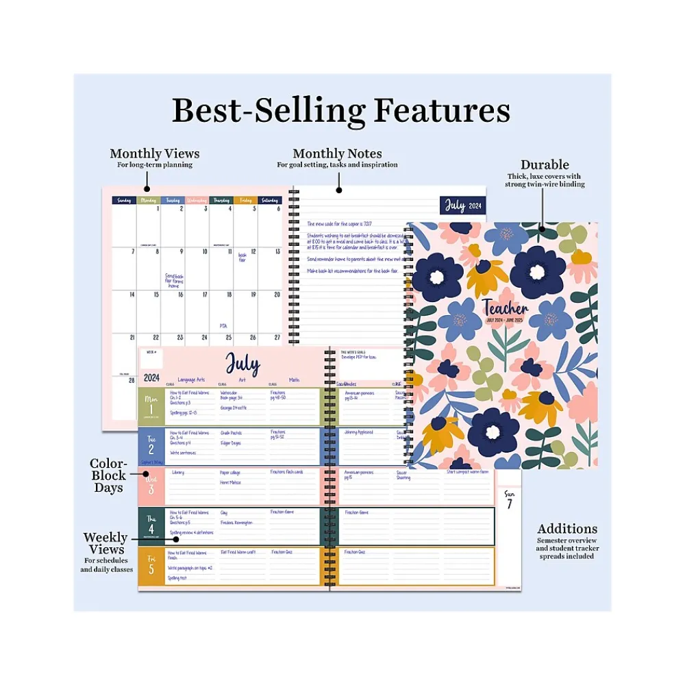 Academic Planners|TF Publishing 2024-2025 8.5" x 11" Academic Weekly & Monthly Teacher Planner, Paperboard Cover, Multicolor (AY25-9600)