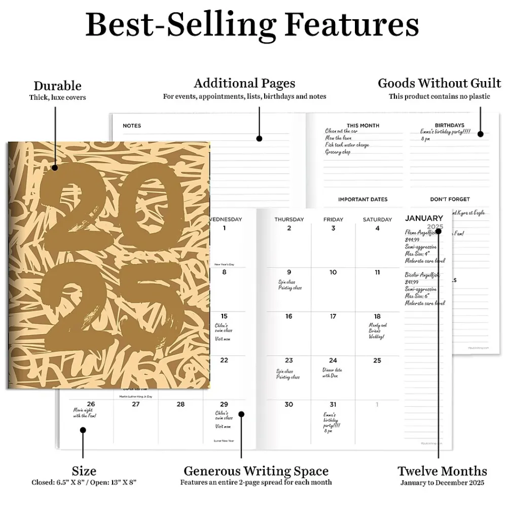 2025 Planners|TF Publishing 2025 6.5" x 8" Monthly Planner, Paperboard Cover, Muddy Scribbles (25-4214)