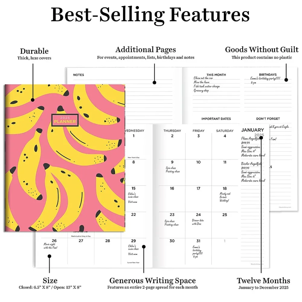 2025 Planners|TF Publishing 2025 6.5" x 8" Monthly Planner, Paperboard Cover, This is Bananas (25-4216)