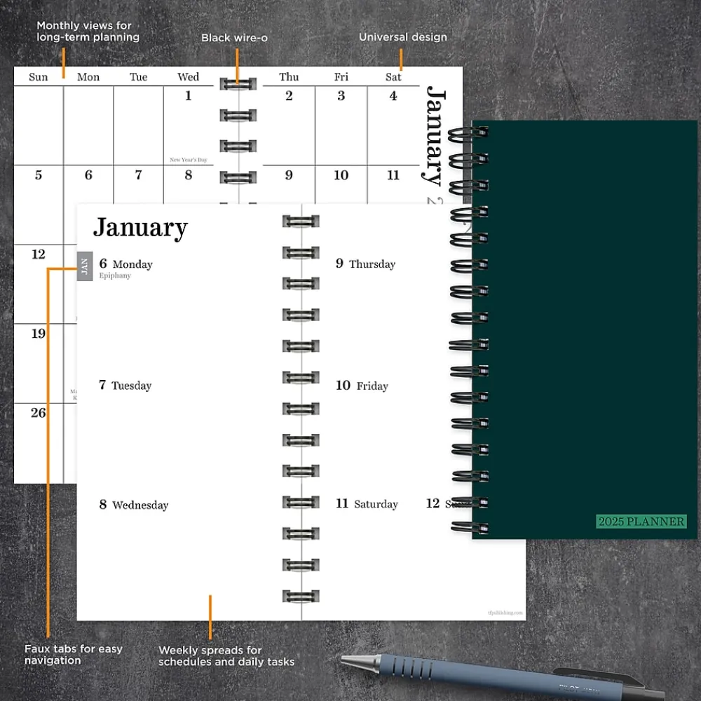 2025 Planners|TF Publishing 2025 3.5" x 6.5" Weekly & Monthly Planner, Paperboard Cover, Deep Jade (25-7500)