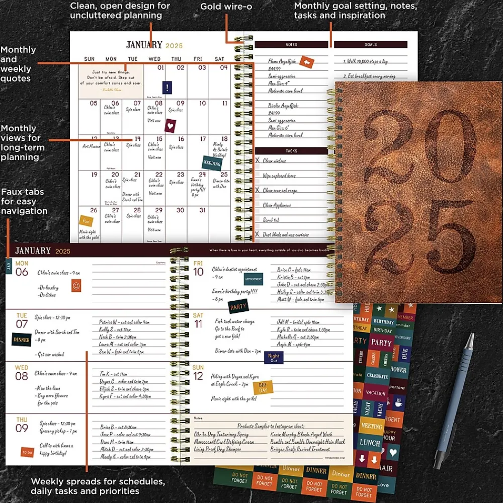 2025 Planners|TF Publishing 2025 Aged Leather 6.5" x 8" Weekly & Monthly Planner, Paperboard Cover, Multicolor (25-9218)