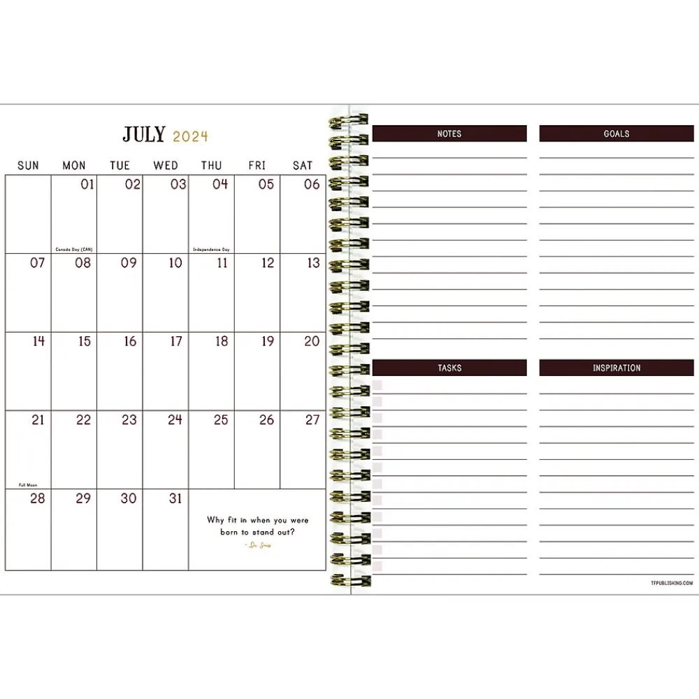 Academic Planners|TF Publishing 2024-2025 Bibliophile Series Peony and Petals 6" x 8" Academic Weekly & Monthly Planner, Paperboard Cover