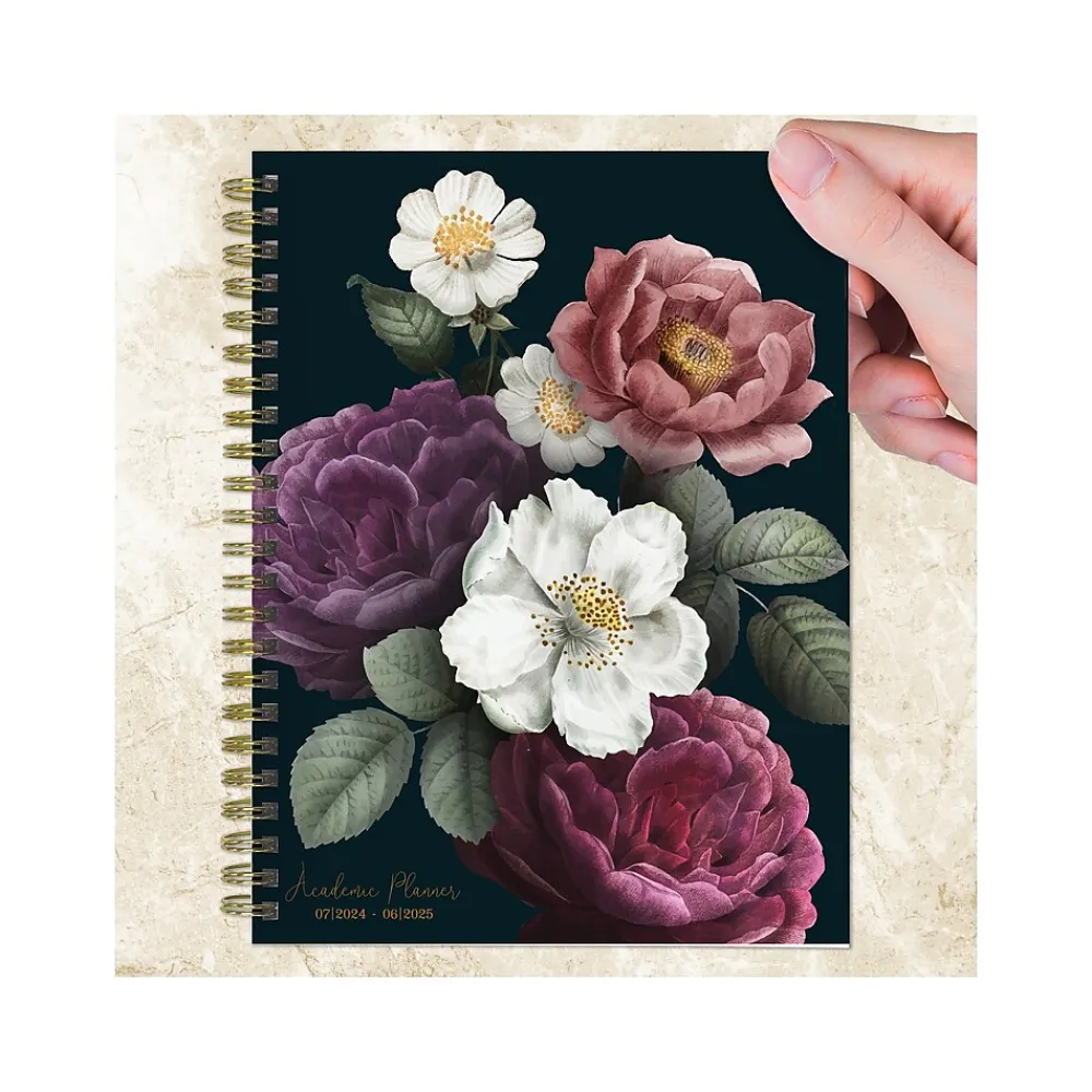 Academic Planners|TF Publishing 2024-2025 Bibliophile Series Peony and Petals 6" x 8" Academic Weekly & Monthly Planner, Paperboard Cover