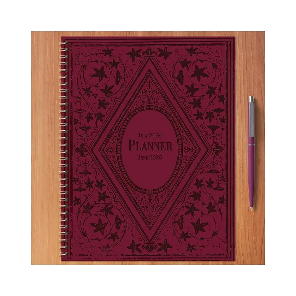 Academic Planners|TF Publishing 2024-2025 Bibliophile Series Merlot 8.5" x 11" Academic Weekly & Monthly Planner, Paperboard Cover, Red/Black