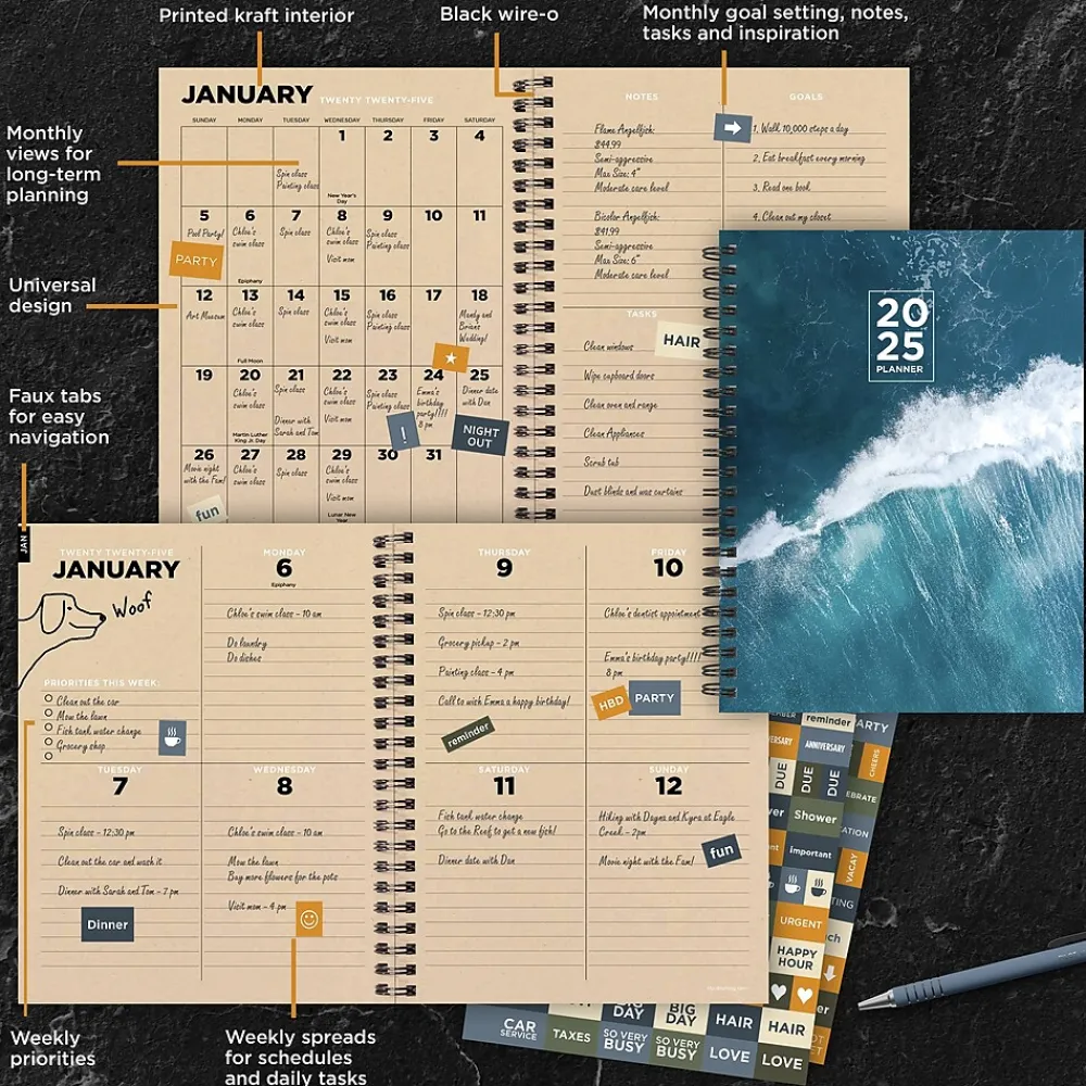 2025 Planners|TF Publishing 2025 Big Wave 6.5" x 8" Weekly & Monthly Planner, Paperboard Cover, Multicolored (25-9200)