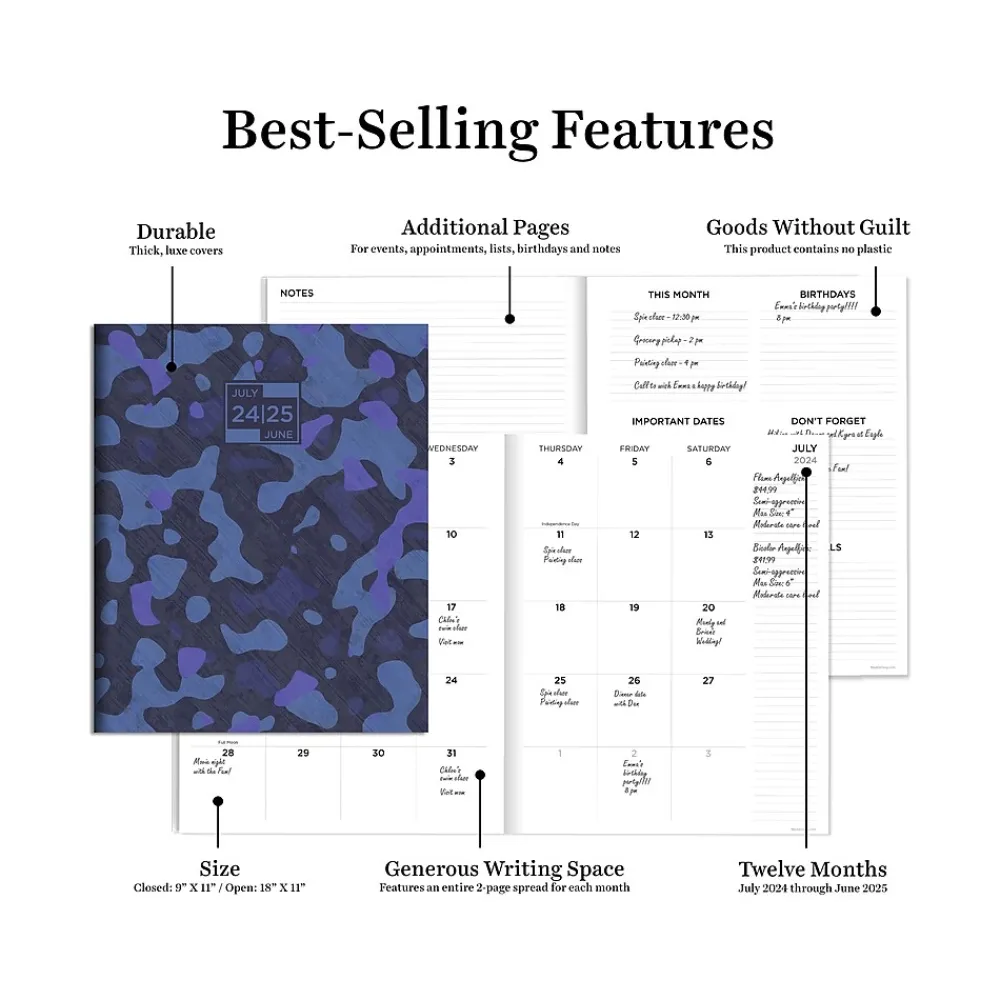 Academic Planners|TF Publishing 2024-2025 Camo 9" x 11" Academic Monthly Planner, Paperboard Cover, Blue (AY25-4502)