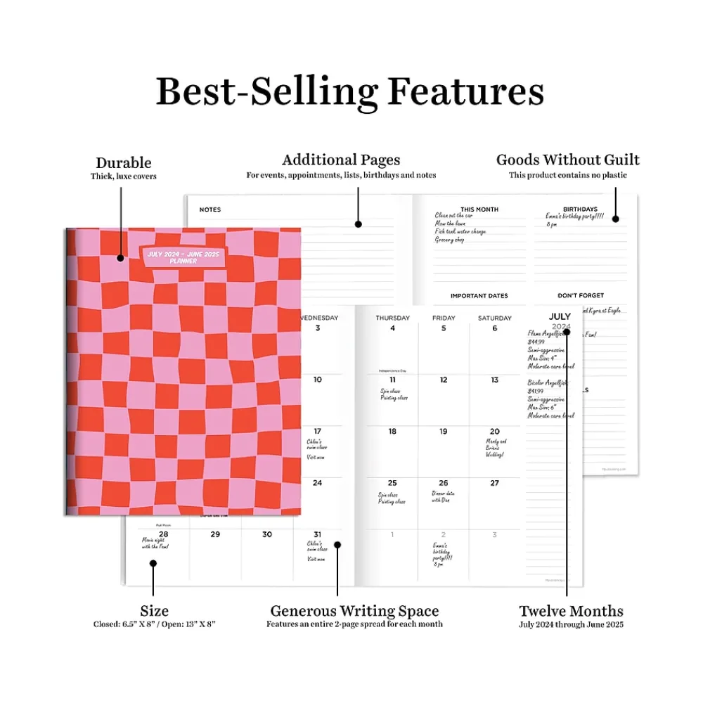Academic Planners|TF Publishing 2024-2025 Check Pink and Red 6.5" x 8" Academic Monthly Planner, Paperboard Cover (AY25-4202)