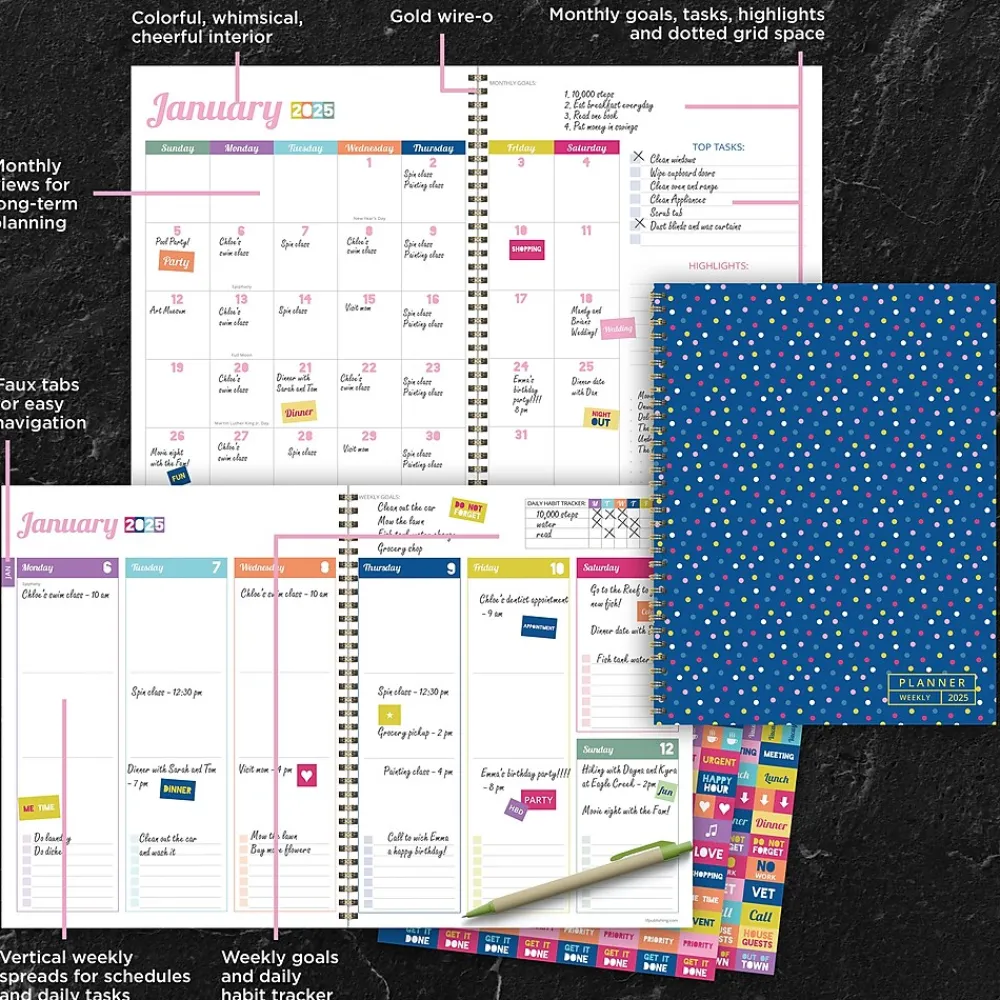 2025 Planners|TF Publishing 2025 Cobalt Dots 9" x 11" Weekly & Monthly Planner, Paperboard Cover, Multicolored (25-9712)