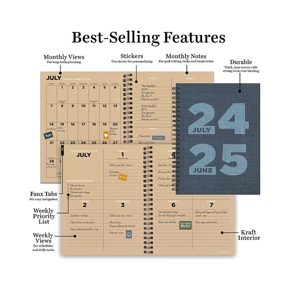 Academic Planners|TF Publishing 2024-2025 Elements Series Denim 6" x 8" Academic Weekly & Monthly Planner, Paperboard Cover, Blue (AY25-9202)