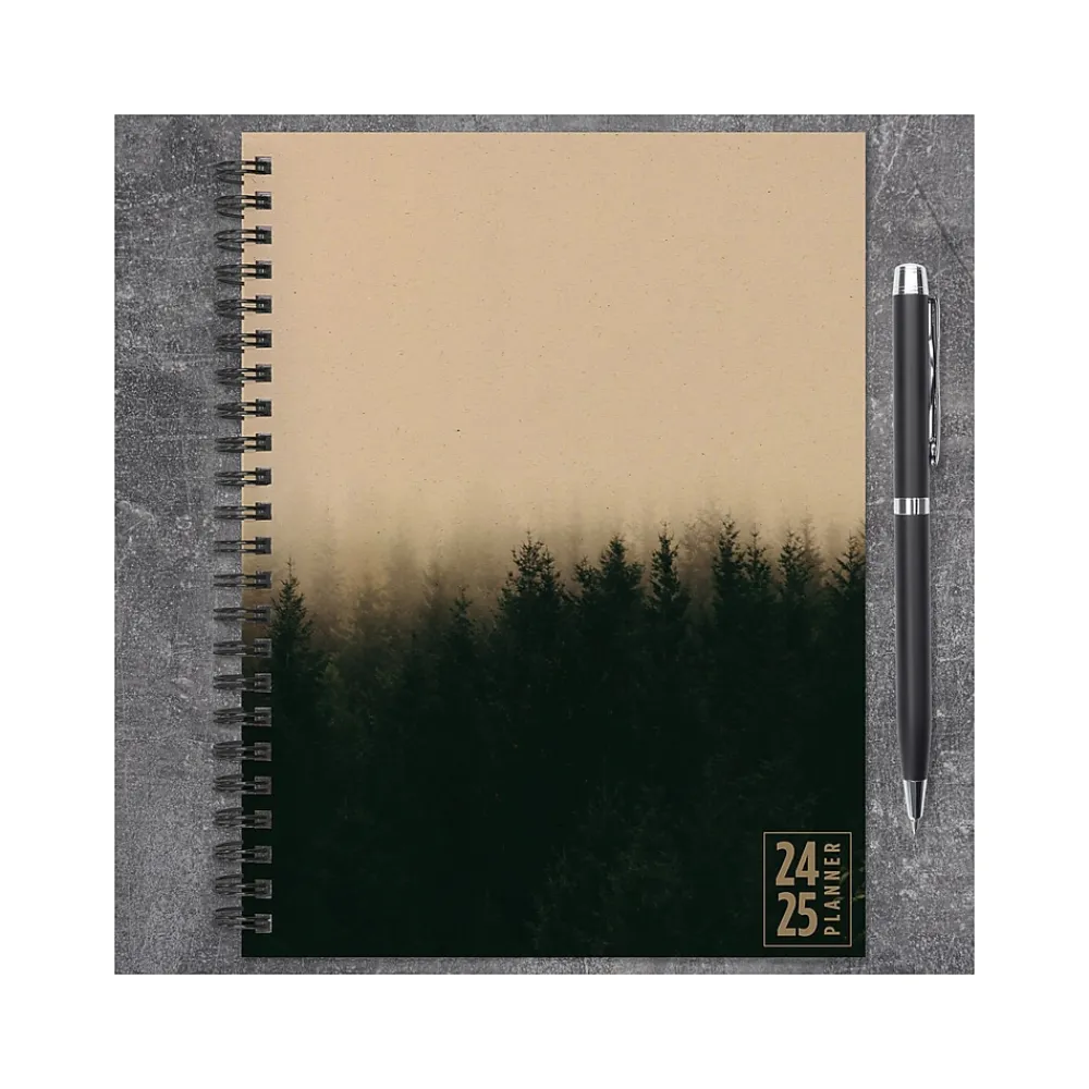 Academic Planners|TF Publishing 2024-2025 Elements Series Ombre Woods 6" x 8" Academic Weekly & Monthly Planner, Paperboard Cover, Kraft/Black
