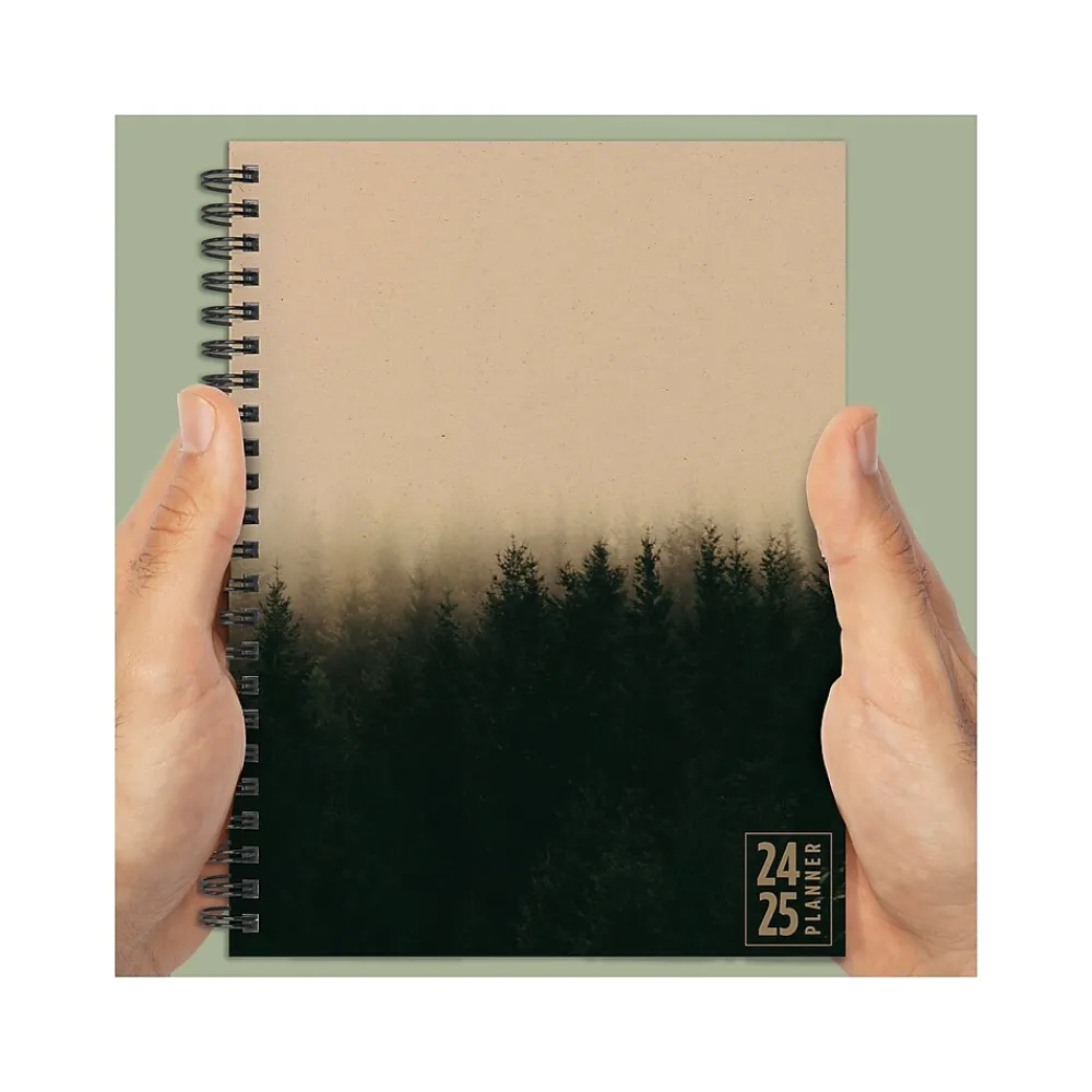 Academic Planners|TF Publishing 2024-2025 Elements Series Ombre Woods 6" x 8" Academic Weekly & Monthly Planner, Paperboard Cover, Kraft/Black
