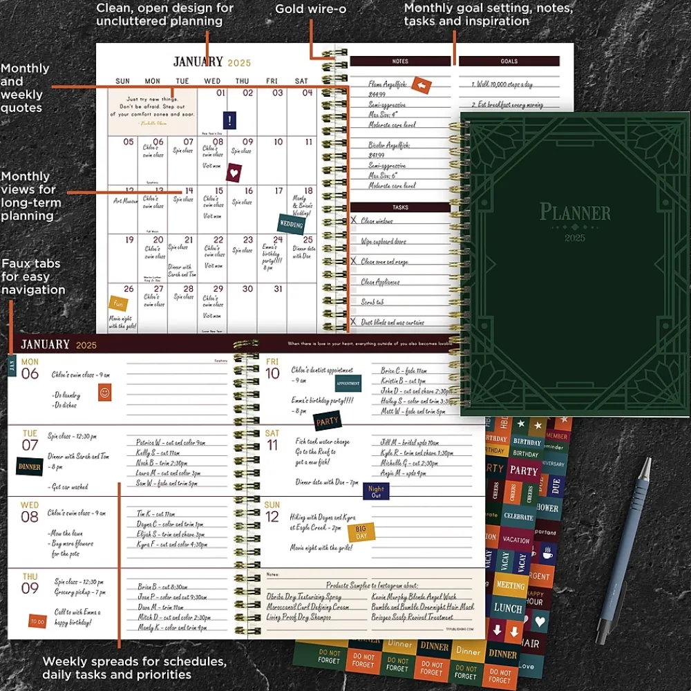 2025 Planners|TF Publishing 2025 Emerald Edition 6.5" x 8" Weekly & Monthly Planner, Paperboard Cover, Multicolor (25-9220)
