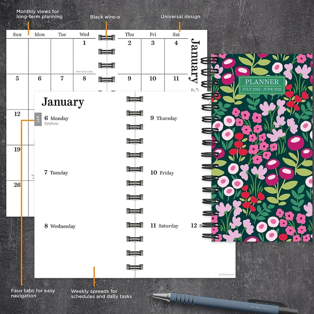 2025 Planners|TF Publishing 2025 Floral Burst 3.5" x 6.5" Weekly & Monthly Planner, Paperboard Cover, Multicolored (25-7502)