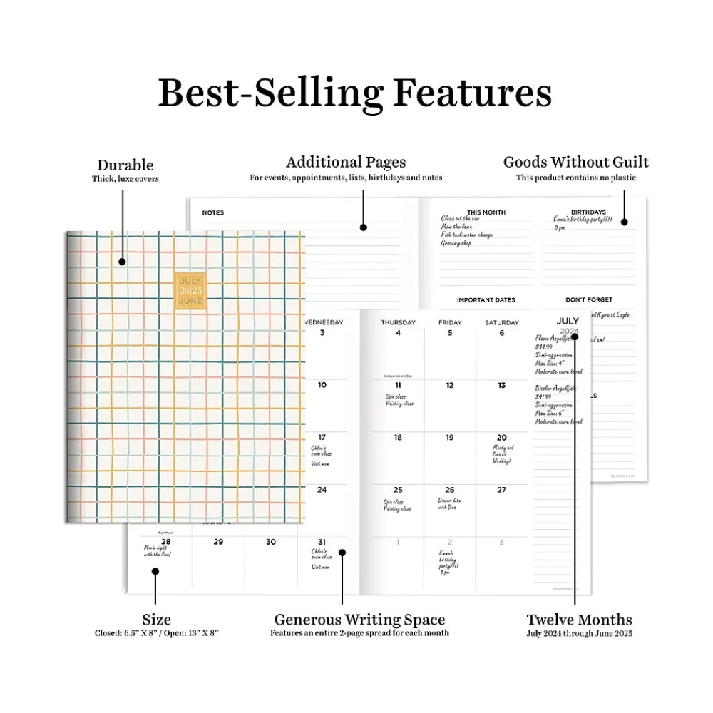 Academic Planners|TF Publishing 2024-2025 Graph Paper 6.5" x 8" Academic Monthly Planner, Paperboard Cover, Multicolor (AY25-4206)