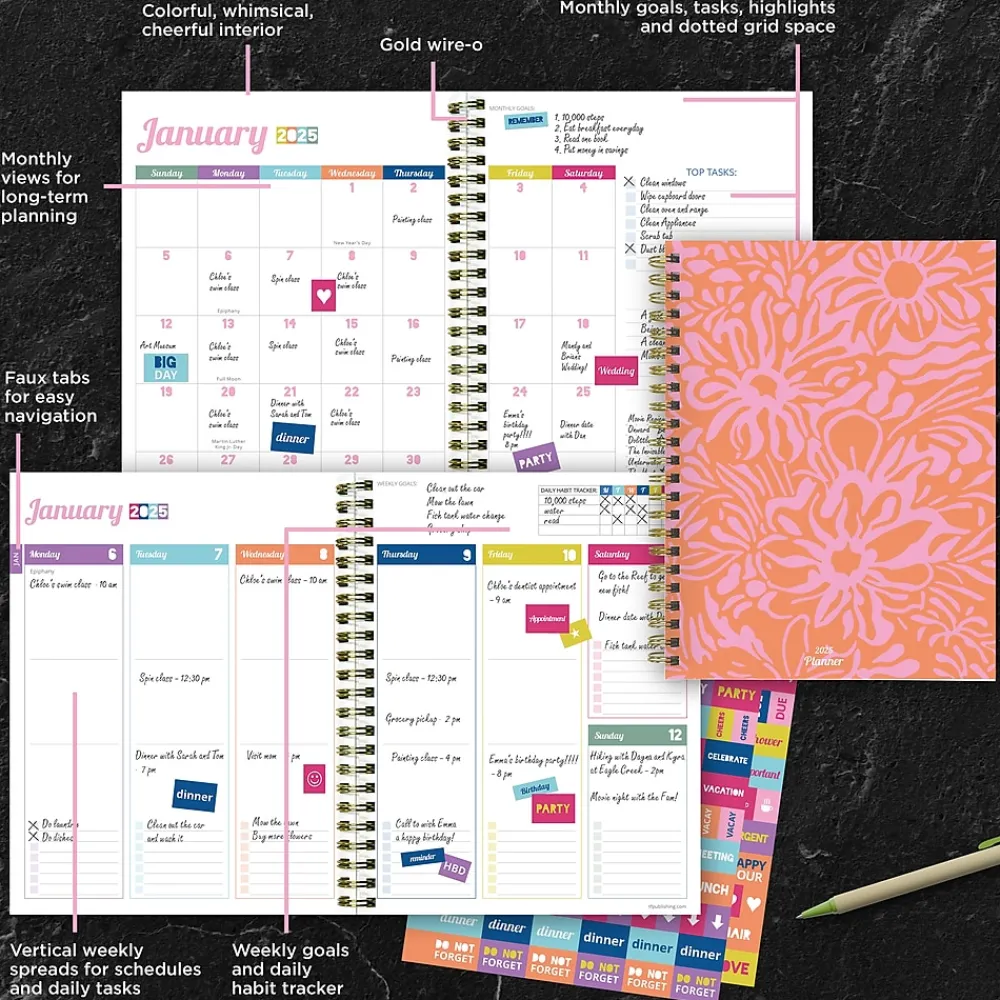 2025 Planners|TF Publishing 2025 Happy Hibiscus 6.5" x 8" Weekly & Monthly Planner, Paperboard Cover, Multicolor (25-9212)