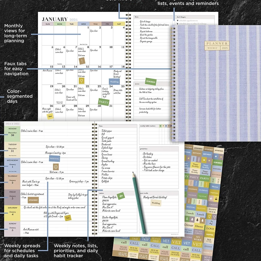 2025 Planners|TF Publishing 2025 Harper Blue 9" x 11" Weekly & Monthly Planner, Paperboard Cover, Multicolored (25-9710)