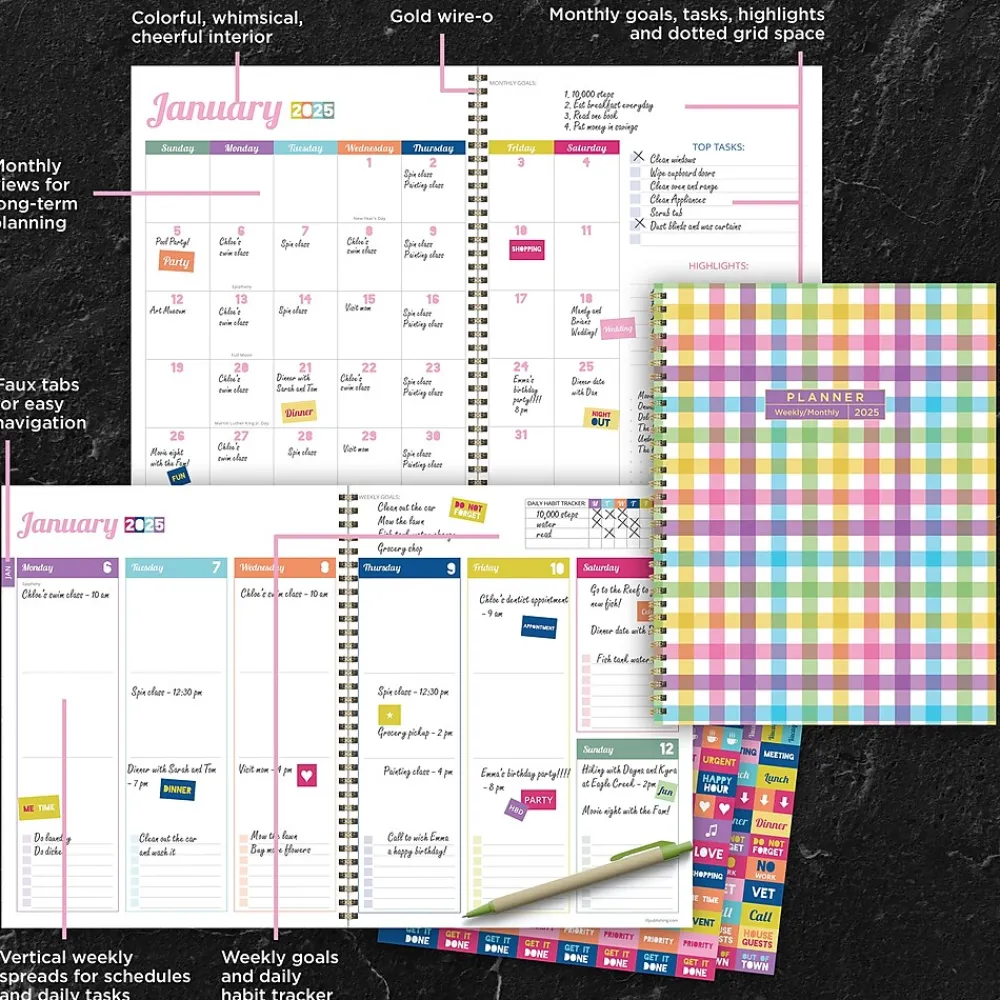 2025 Planners|TF Publishing 2025 Madras Plaid 9" x 11" Weekly & Monthly Planner, Paperboard Cover, Multicolored (25-9714)