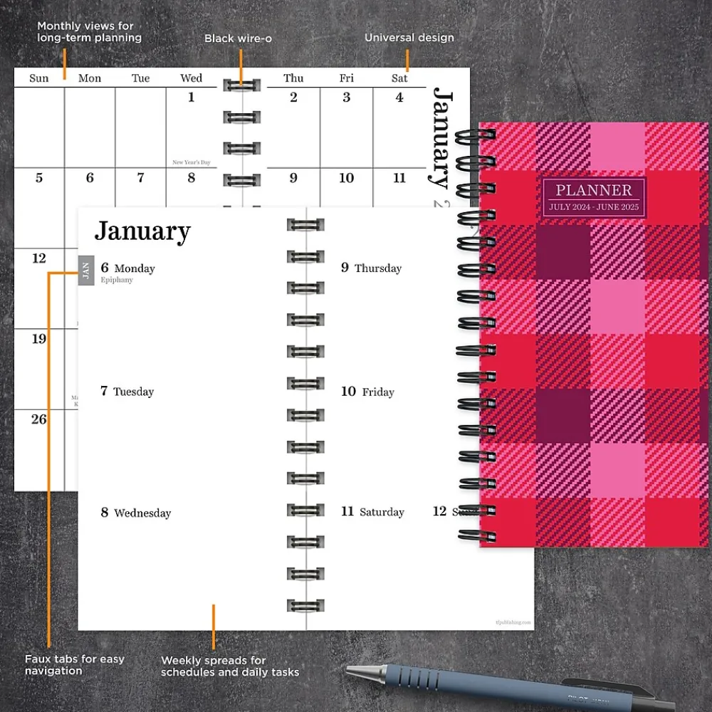 2025 Planners|TF Publishing 2025 Pink Plaid 3.5" x 6.5" Weekly & Monthly Planner, Paperboard Cover, Multicolored (25-7506)