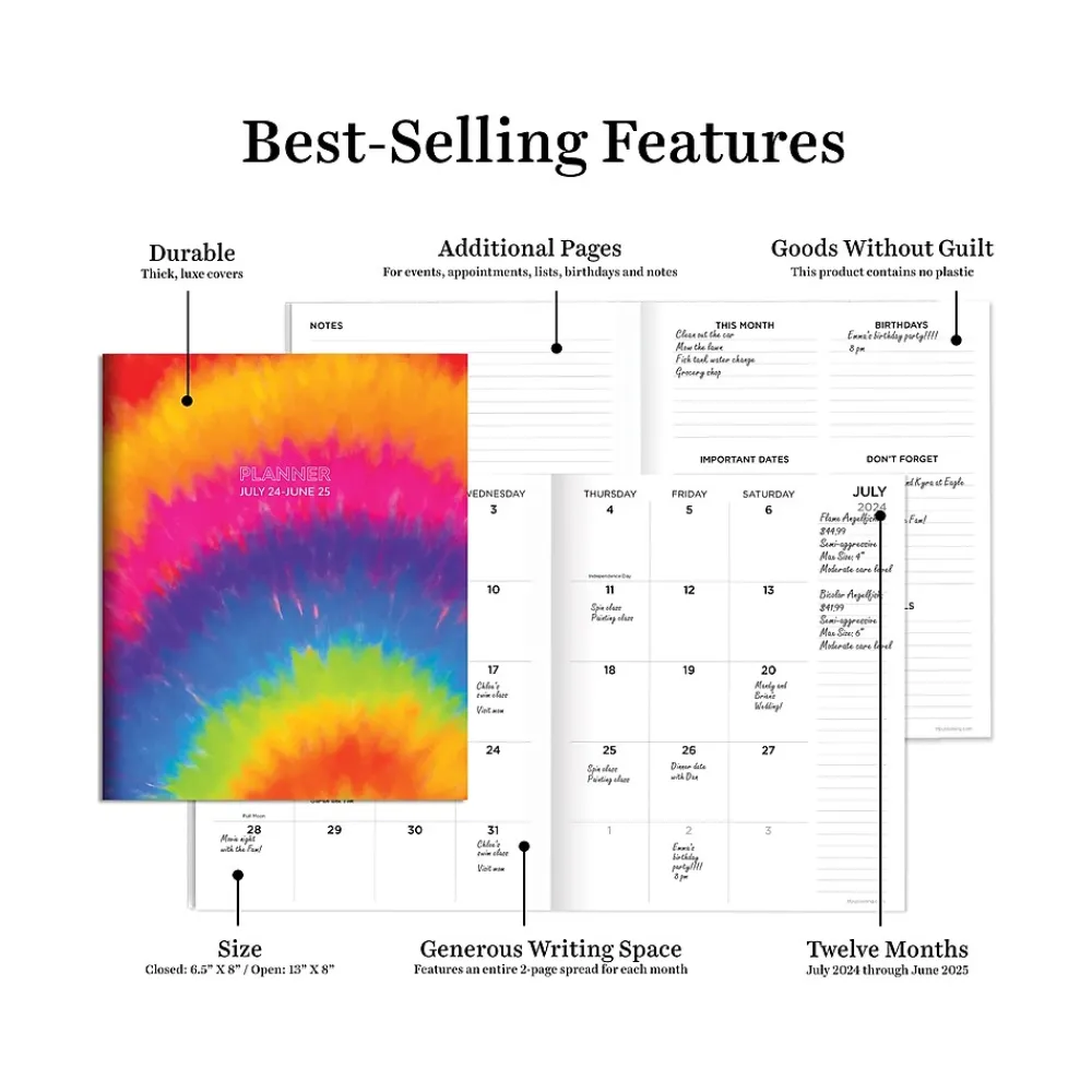 Academic Planners|TF Publishing 2024-2025 Tie-Dye 6.5" x 8" Academic Monthly Planner, Paperboard Cover, Multicolor (AY25-4214)