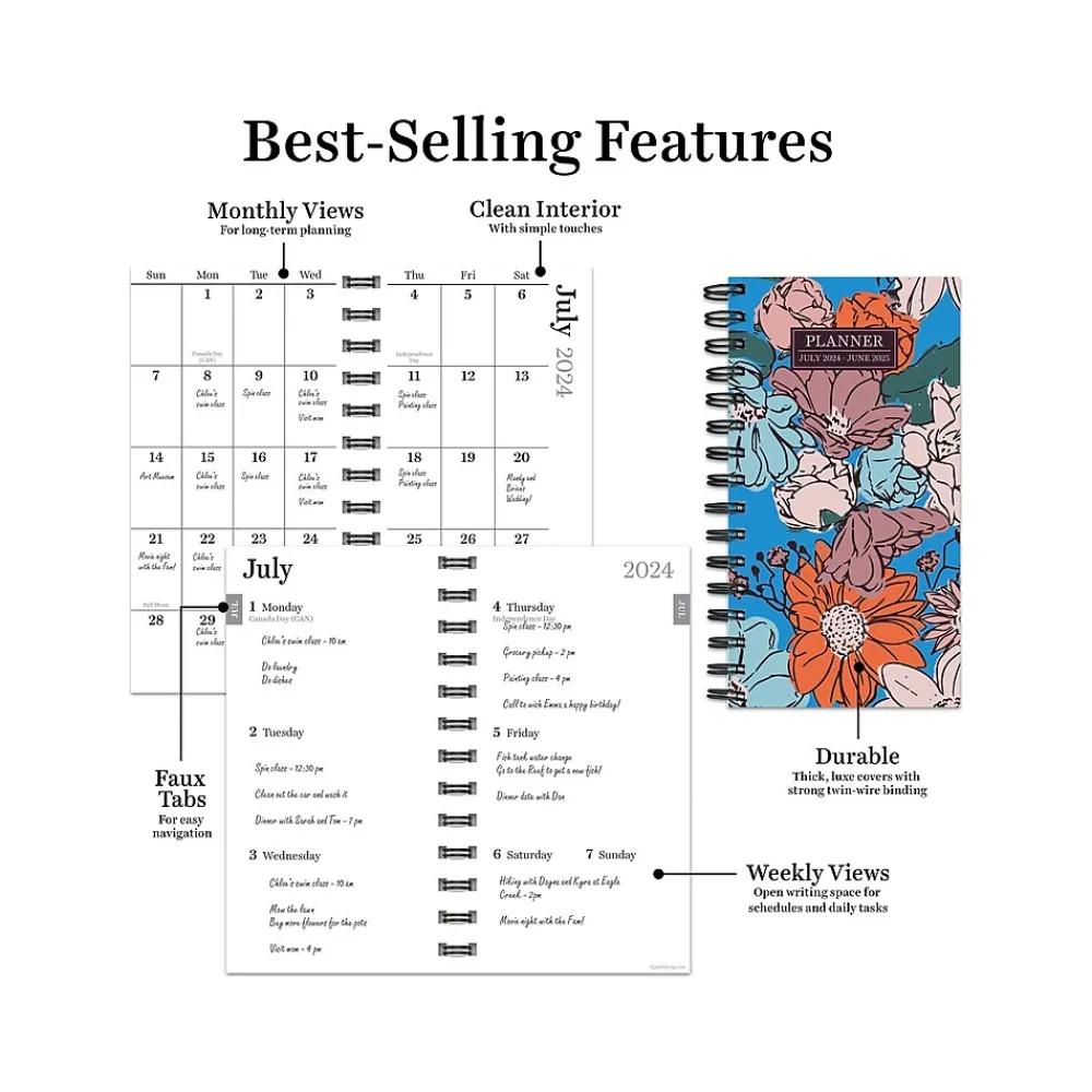 Academic Planners|TF Publishing 2024-2025 True Blue Flowers 3.5" x 6.5" Academic Weekly & Monthly Planner, Paperboard Cover, Multicolor