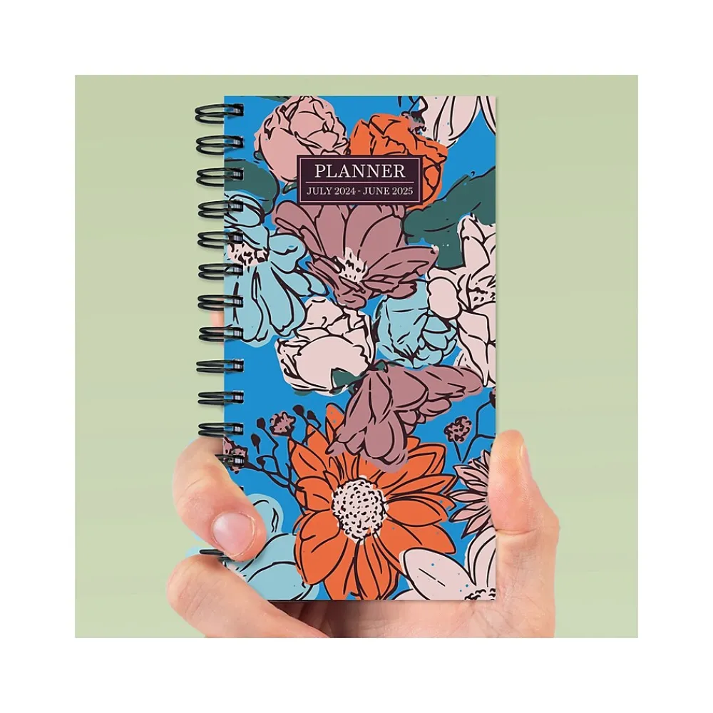 Academic Planners|TF Publishing 2024-2025 True Blue Flowers 3.5" x 6.5" Academic Weekly & Monthly Planner, Paperboard Cover, Multicolor