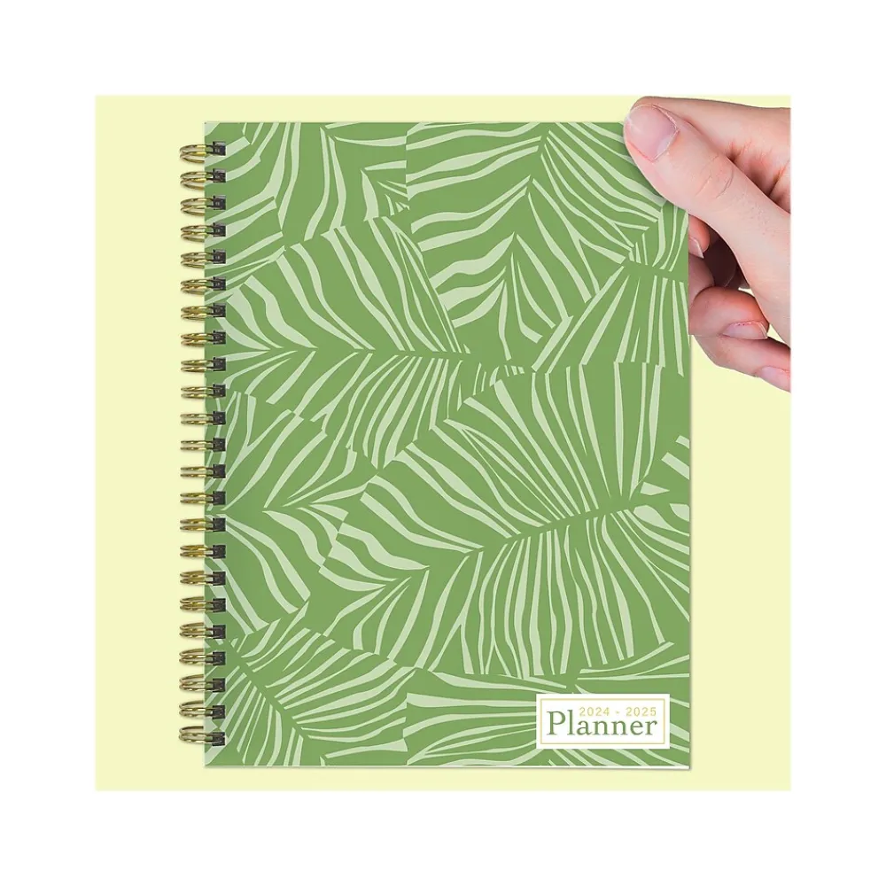 Academic Planners|TF Publishing 2024-2025 White Lotus Verde Fronds 6" x 8" Academic Weekly & Monthly Planner, Paperboard Cover, Green/White