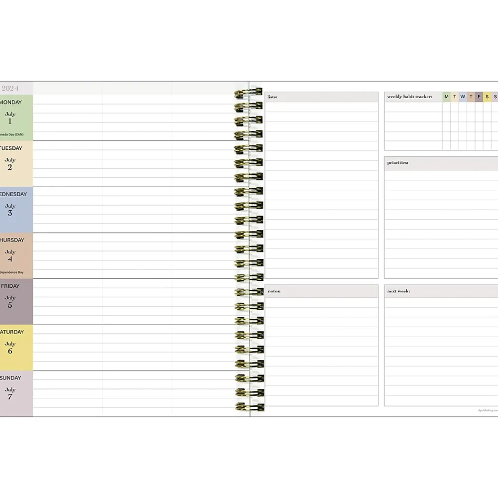 Academic Planners|TF Publishing 2024-2025 White Lotus Series Seersucker Stripe 6" x 8" Academic Weekly & Monthly Planner, Paperboard Cover
