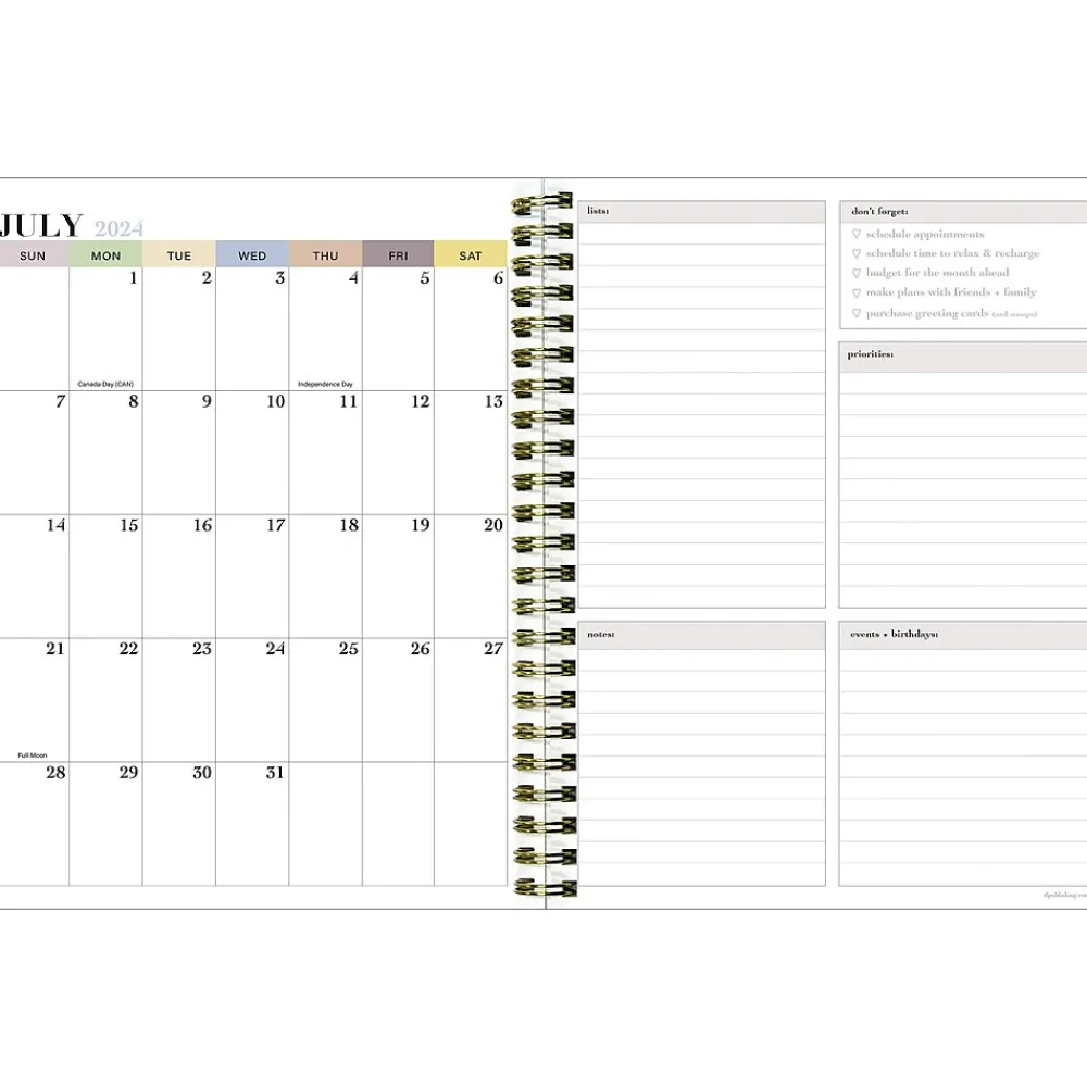 Academic Planners|TF Publishing 2024-2025 White Lotus Series Seersucker Stripe 6" x 8" Academic Weekly & Monthly Planner, Paperboard Cover
