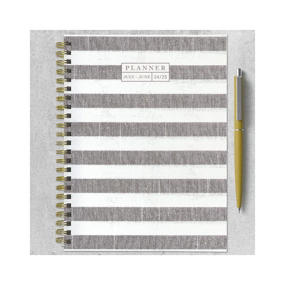 Academic Planners|TF Publishing 2024-2025 White Lotus Series Seersucker Stripe 6" x 8" Academic Weekly & Monthly Planner, Paperboard Cover