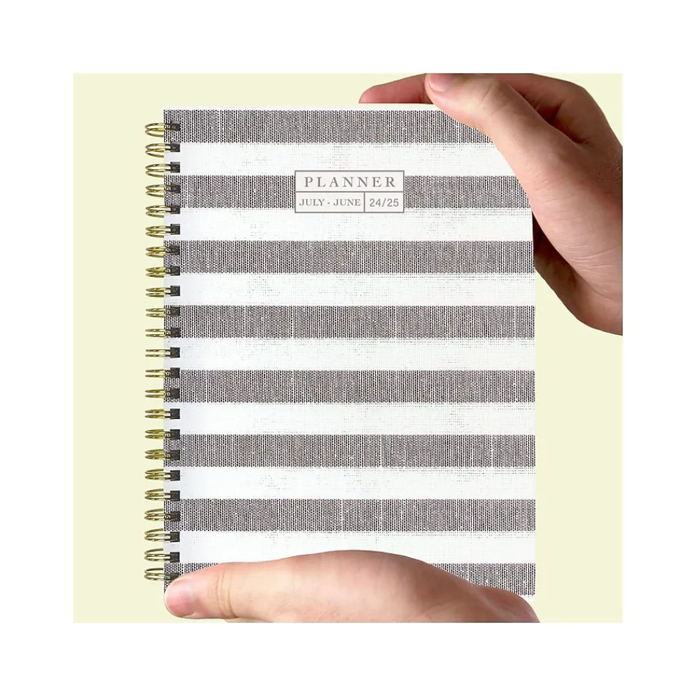 Academic Planners|TF Publishing 2024-2025 White Lotus Series Seersucker Stripe 6" x 8" Academic Weekly & Monthly Planner, Paperboard Cover