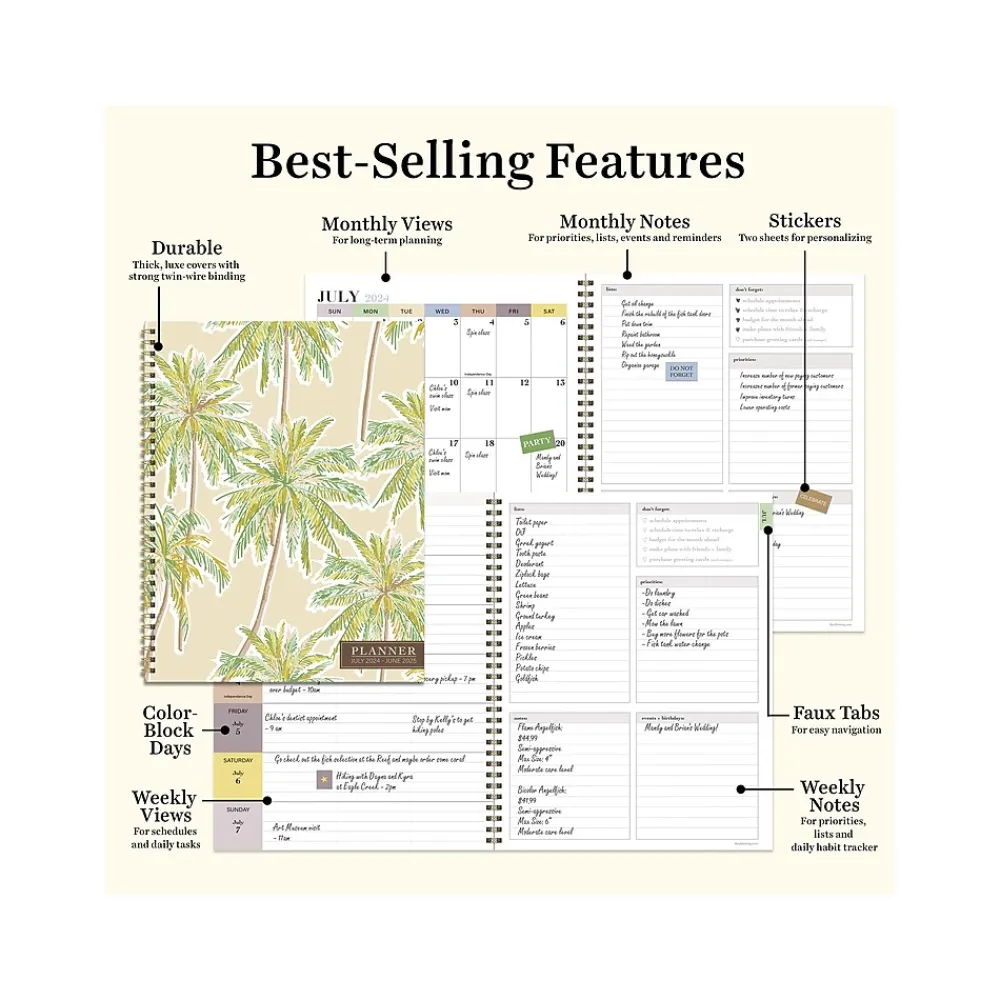 Academic Planners|TF Publishing 2024-2025 White Lotus Series Positano Palms 8.5" x 11" Academic Weekly & Monthly Planner, Paperboard Cover