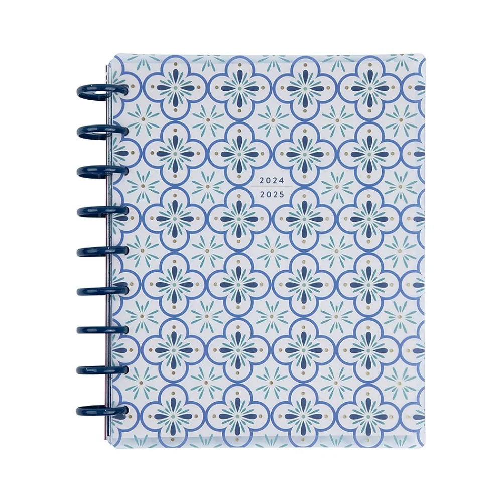 Academic Planners|The Happy Planner 2024-2025 Exotic Borders 7" x 9.25" Academic Weekly & Monthly Planner, Plastic Cover, White/Blue