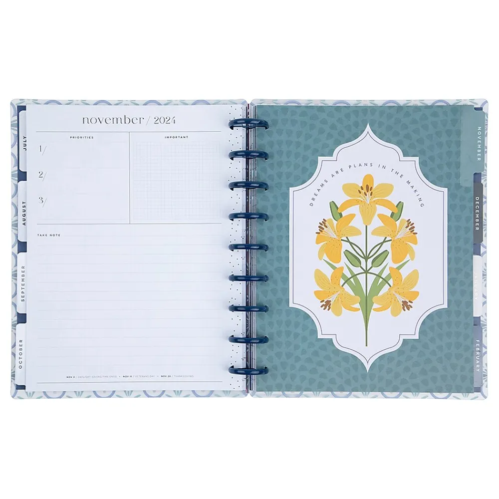 Academic Planners|The Happy Planner 2024-2025 Exotic Borders 7" x 9.25" Academic Weekly & Monthly Planner, Plastic Cover, White/Blue