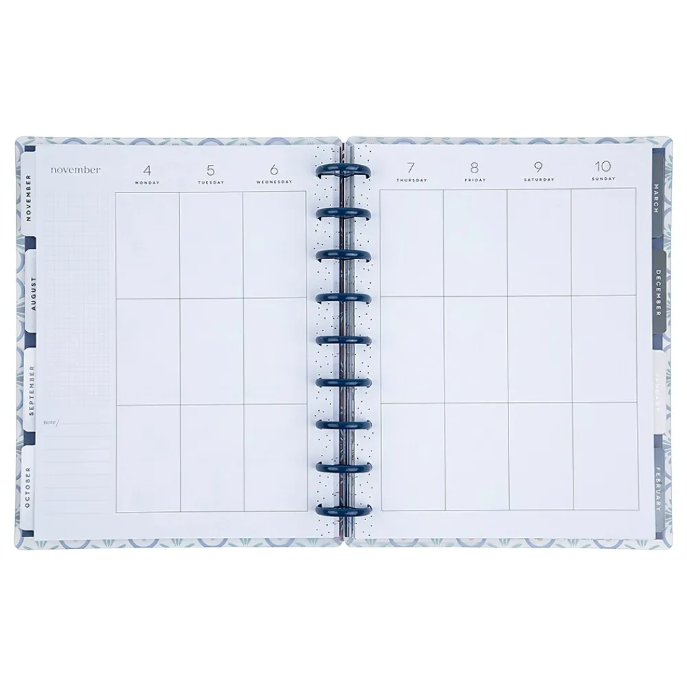 Academic Planners|The Happy Planner 2024-2025 Exotic Borders 7" x 9.25" Academic Weekly & Monthly Planner, Plastic Cover, White/Blue
