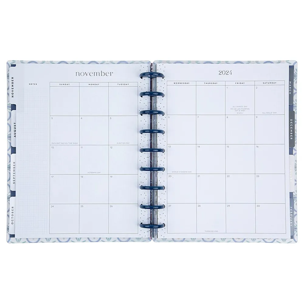 Academic Planners|The Happy Planner 2024-2025 Exotic Borders 7" x 9.25" Academic Weekly & Monthly Planner, Plastic Cover, White/Blue