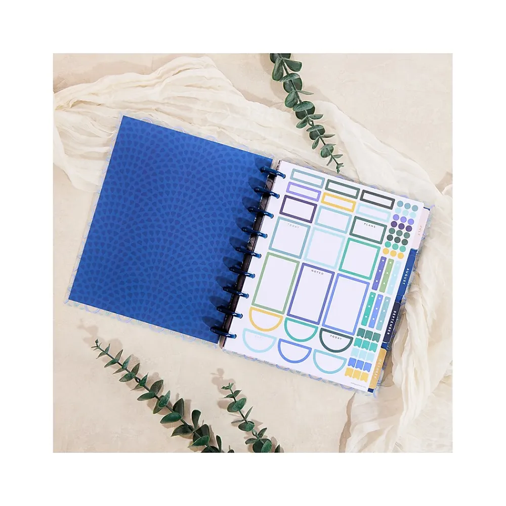 Academic Planners|The Happy Planner 2024-2025 Exotic Borders 7" x 9.25" Academic Weekly & Monthly Planner, Plastic Cover, White/Blue
