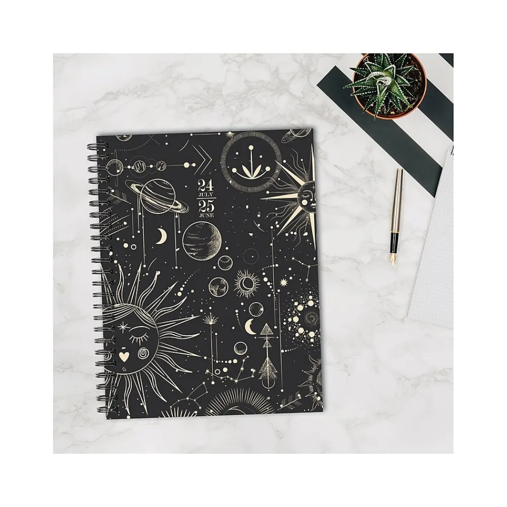 Academic Planners|Willow Creek 2024-2025 Celestial 6.5" x 8.5" Academic Weekly & Monthly Planner, Paper Cover, Black/Gold (47422)