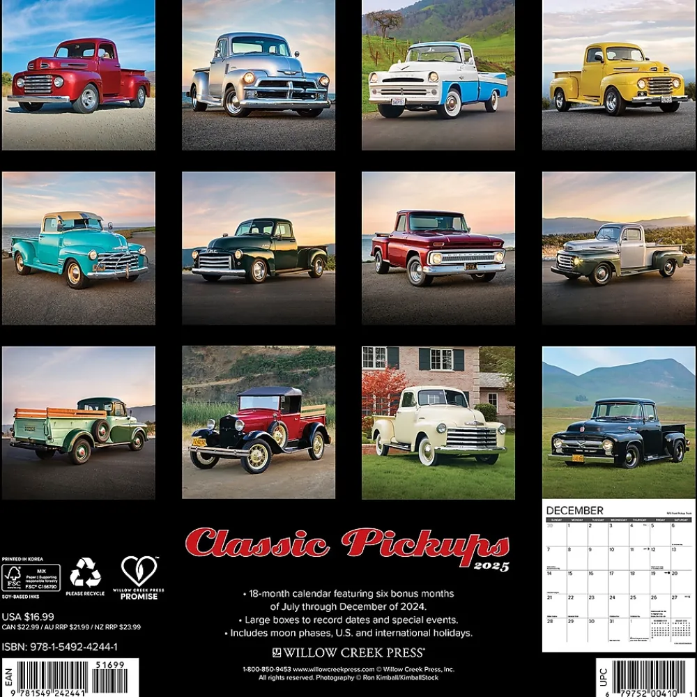 2025 Calendars|Willow Creek 2025 Classic Pickups 12" x 12" Monthly Wall Calendar (42441)