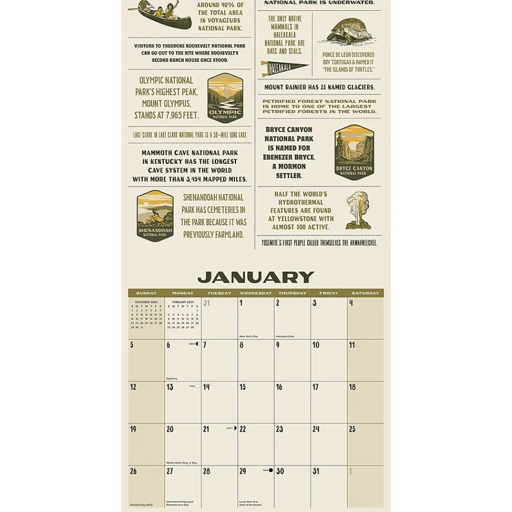 2025 Calendars|Willow Creek 2025 National Park Trivia 12" x 12" Monthly Wall Calendar (47224)