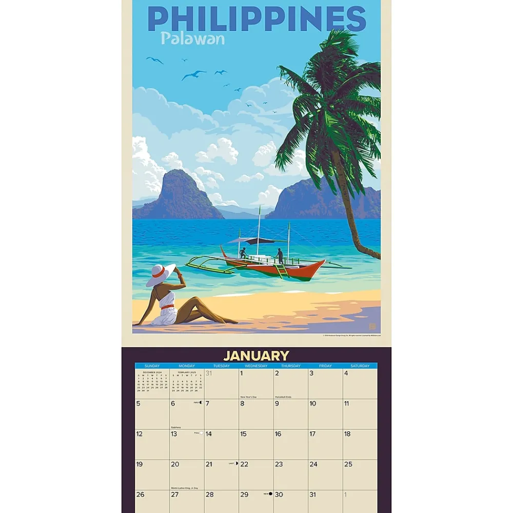 2025 Calendars|Willow Creek 2025 World Travel Art Posters 12" x 12" Monthly Wall Calendar (45510)