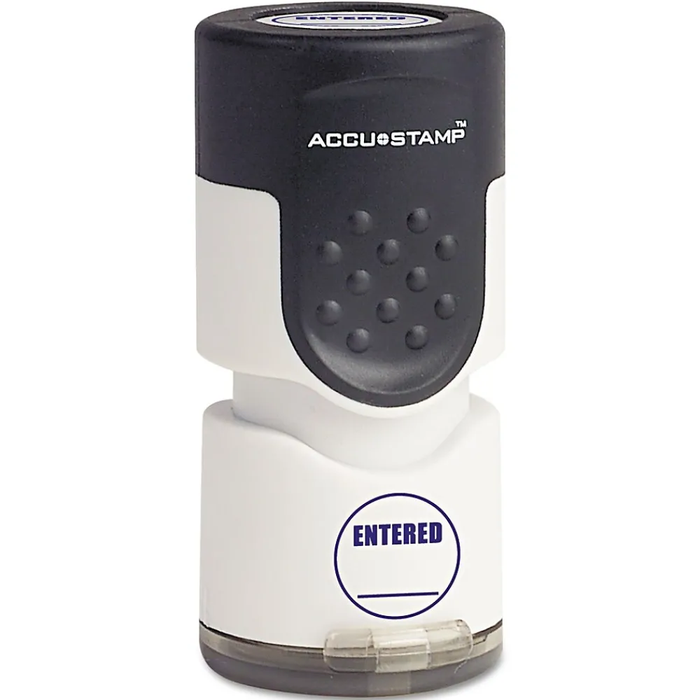 Stamps & Stamp Pads|Accu-Stamp Pre-Inked Round Stamp, ENTERED, 5/8" Diameter Impression, Blue (035656)