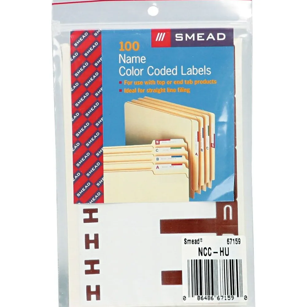 Labels|Smead Alphabetical Character Labels, H And U, Dark Brown, 100/Pk