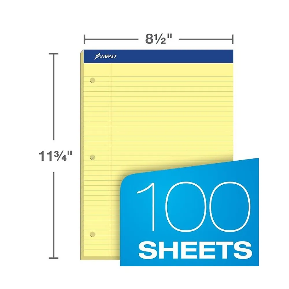 Notepads|Ampad Double-Sheet Notepad, 8.5" x 11.75", Wide Ruled, Canary, 100 Sheets/Pad, /Pad (TOP20243)