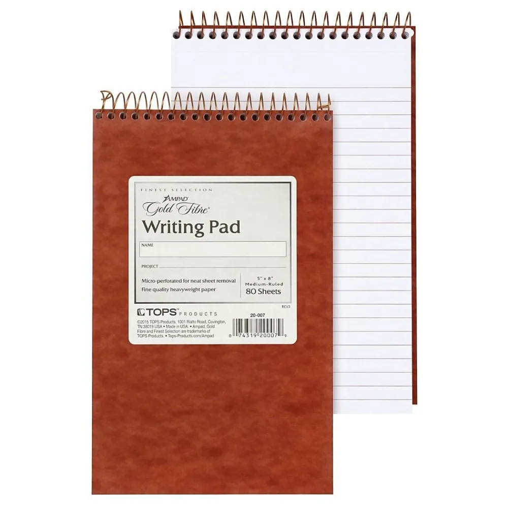 Notepads|Ampad Gold Fibre Notepad, 5" x 8", College Ruled, White, 80 Sheets/Pad (20-007)